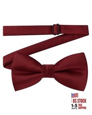 Classic Boys Bow Ties - Wedding Formal Pretied Adjustable Silk Bow Wine Red