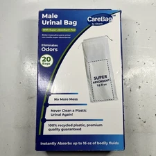 CareBag Medical Grade Super Absorbent Pad Male Urinal Bag - 20 Pack Exp 09/2029
