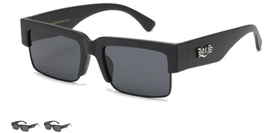 LOCS Rectangular Lens Flat Top Semi-Rimless LOCS Logo Temple Sunglasses
