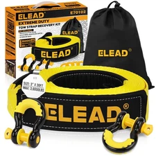 ELEAD Recovery Tow Strap Heavy Duty with Hooks 3 x 30Ft - 36000 LBS Break Str...
