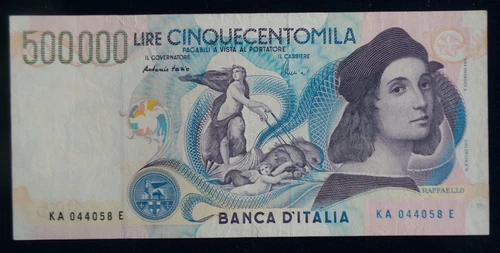 Italy, A/UNC, 500,000 Lira Banknote. Dated 1997. Serial # KA 044058 E. Pick# 118