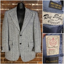 Vintage RAY BOLGER CLOTHIER Portland OR. Blue Herringbone Wool Blazer Suit 42"
