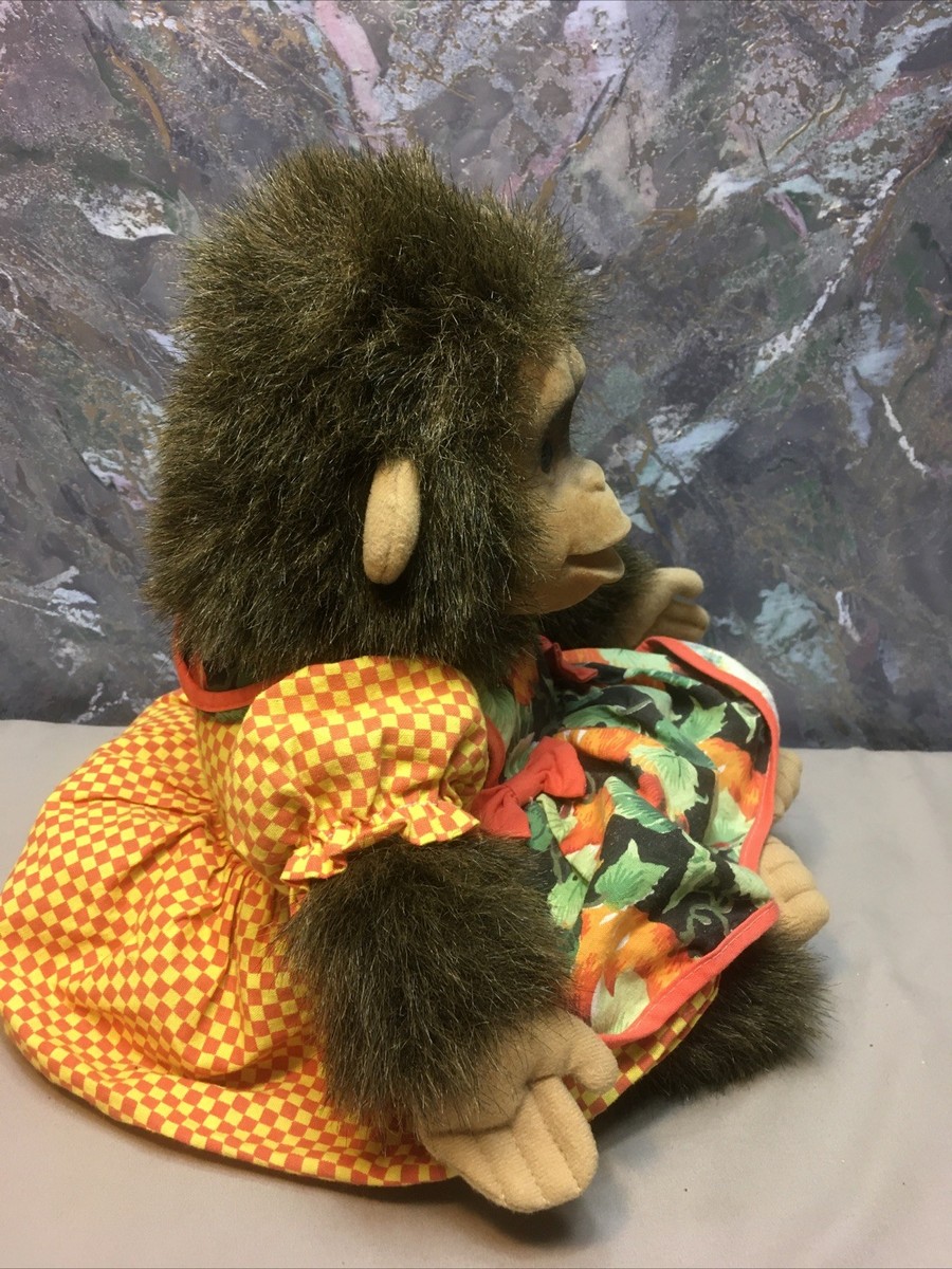 Hosung Monkey Chimp Stuffed Hand Puppet 1994 Girl Plush Dress
