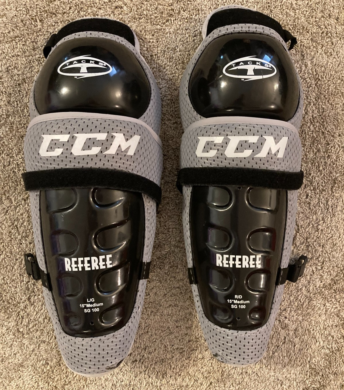 Ccm tacks sg100 15" referee shin guards hockey gear gray