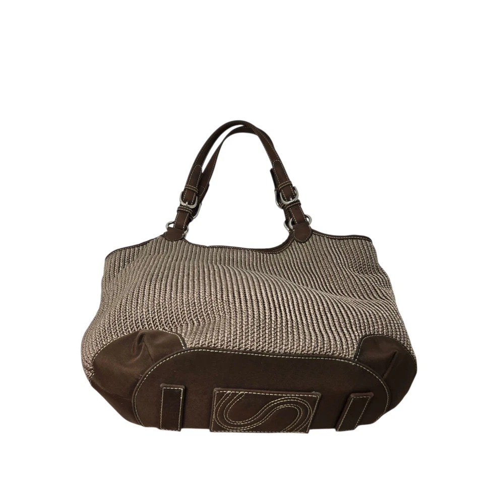 THE SAK Bolso de Hombro Tejido Crochet Marrón Tostado Beige Imitación Doble Asa Foto 4 de 4