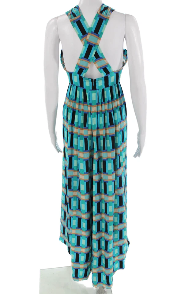 Maxi Vestido Solero Tracy Reese Mujer Negro Seda Geométrico Sin Mangas Talla 4 Foto 3 de 4