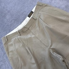 Chaps Ralph Lauren Pants Mens 36 Beige Wool Dress Pleated Cuffed Lined