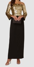 Adrianna Papell Women's Black Sequin Off-the-Shoulder Sheath Gown Dress Size-10