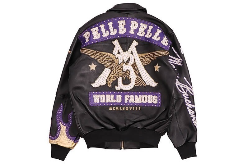 PELLE PELLE MENS WORLD FAMOUS PLUSH LEATHER JACKET IN BLACK-PURPLE