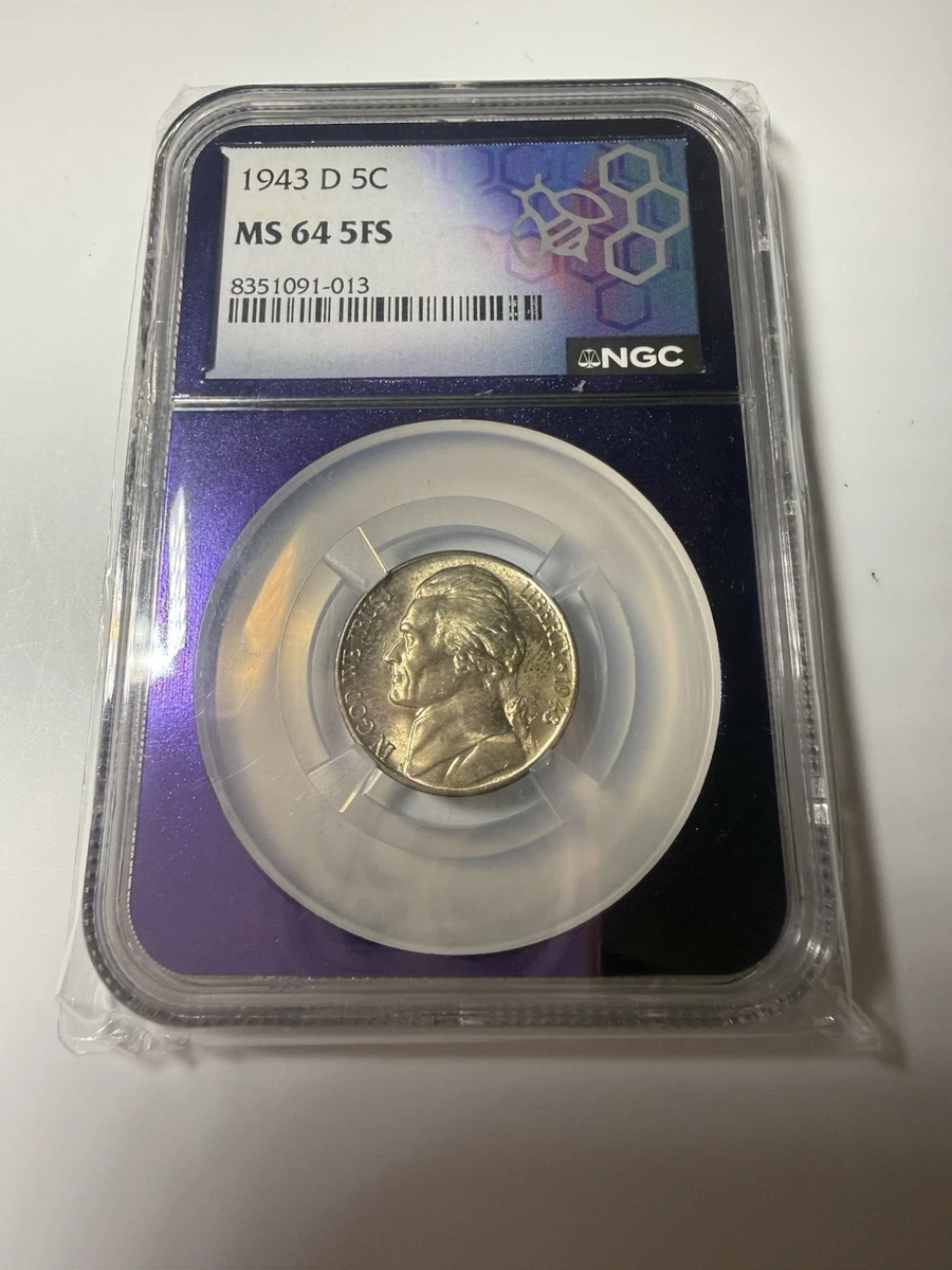 アメリカ1943D ジェファーソン 5 セント ニッケル貨 MS 64 5FS Uncirculated MS 64 Graded 1943 Year US Jefferson Nickels (1938-Now