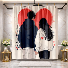 Romantic Heart Shower Curtain 72x72 Polyester Fabric Bathroom Wall Decor