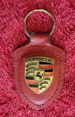 ORIGINAL PORSCHE DESIGN OFFIZIELLER OEM ROT LEDER SCHILD SCHLÜSSELANHÄNGER GEBRAUCHT PATINA
