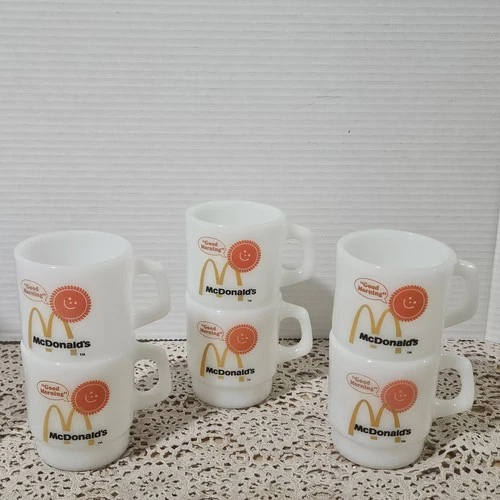 Lot Vintage Mugs McDonald’s Good Morning Fire-King Milk Glass Stackable Restaura