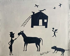 Bill Traylor Signed Outsider Folk Art Painting on Canvas - African American Art