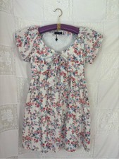 Cream Floral Cottage Short Sleeve Boho Mini Sun Dress Size L