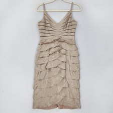 Adrianna Papell Dress Women 6 Tan Shimmer Tiered Occasions Sheath Formal Wedding