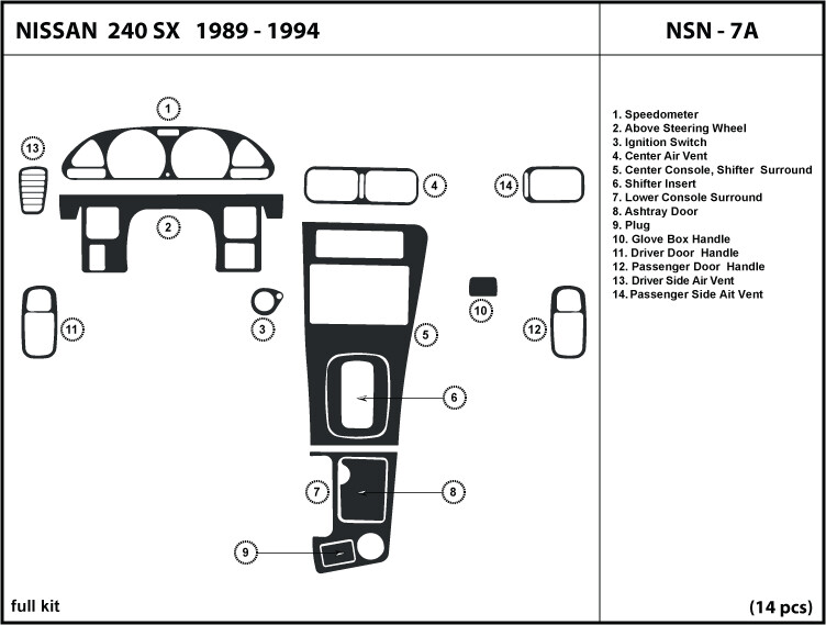 Interior Real Carbon Fiber Dash Trim Kit for NISSAN 240SX 1989