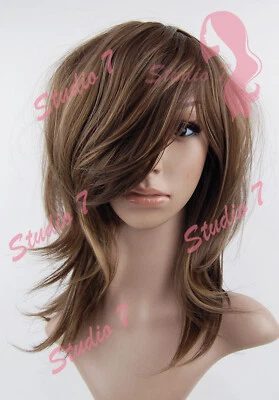 W197 braun mit blonden Highlights mittellange synthetische gerade Perücke - studio7-uk