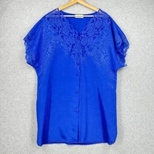 VTG Val Mode Nightgown 2X Purple Floral Lace Short Sleeve Button Front Lingerie