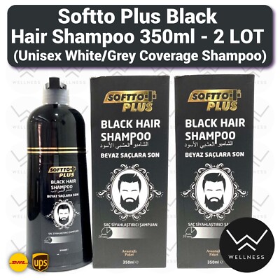 Softto Plus Black Hair Shampoo 2x350ml (White/Grey Coverage Shampoo) - 2 LOT