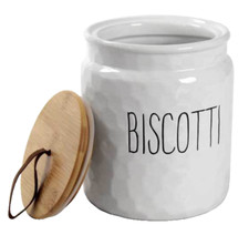 BISCOTTIERA SCATOLA CONTENITORE BISCOTTI CERAMICA BIANCA TAPPO LEGNO 18* cm