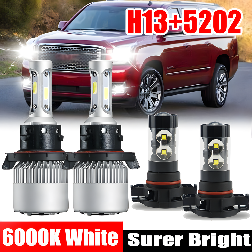 6K White LED Headlight Hi/Lo Beam Fog Light Bulbs Combo For GMC Yukon 2007-2014