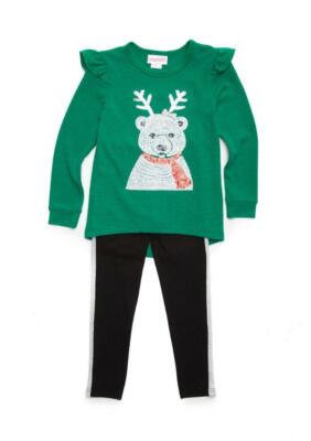 FLAPDOODLES Toddler 3T Sequin Polar Bear Top & Leggings Set NWT $50