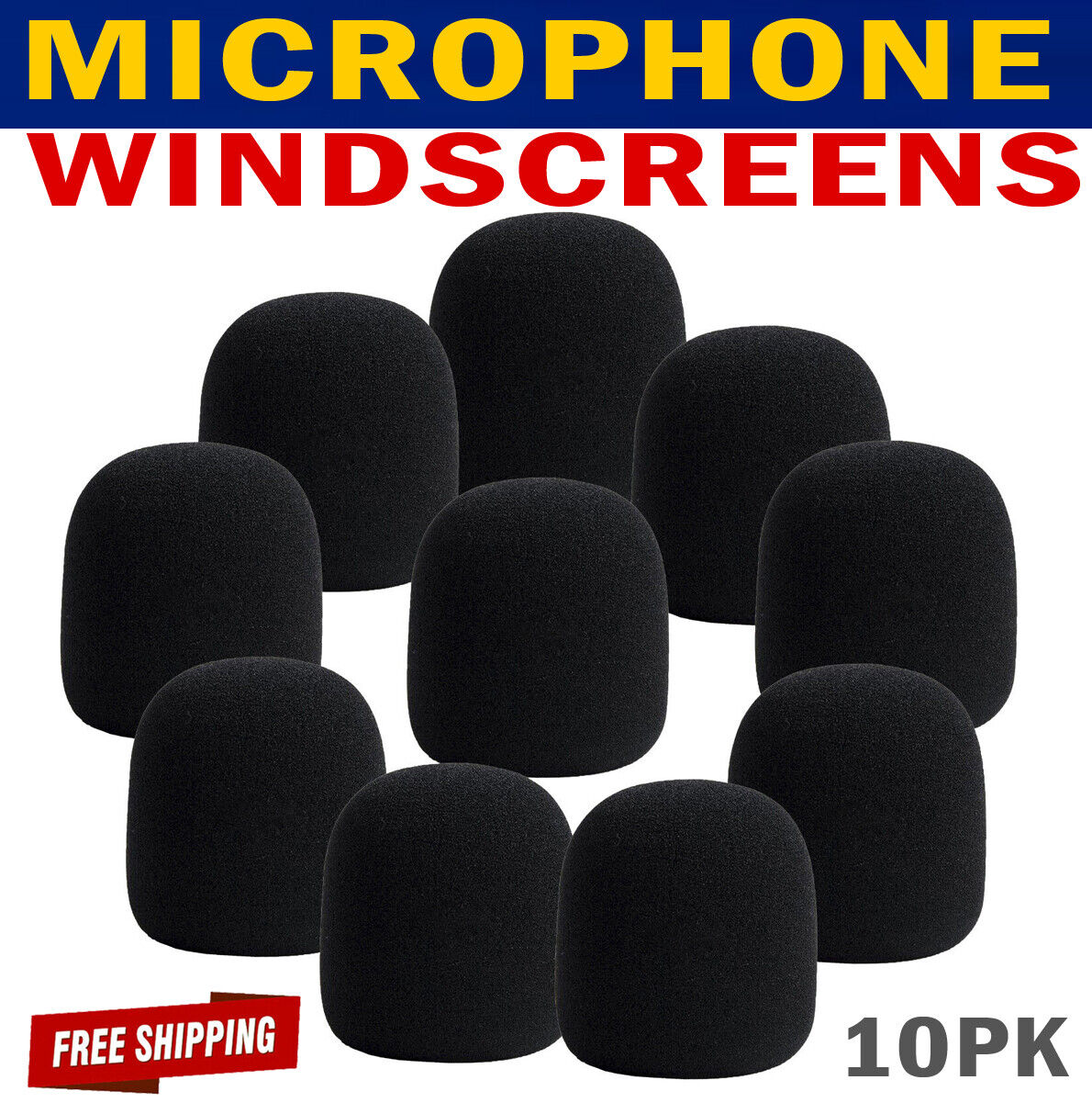 10-Black Microphone Windscreen Foam Cover for Ball Type Stage Handheld Vocal Mic