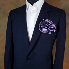 NEW - Men's 2-in-1 Pouf Round Pocket Square - Large Purple Stripe