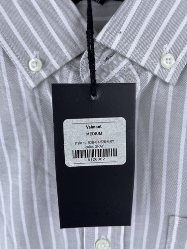 New Five Four Valmont Mens Long Sleeve Button Up Dress Shirt Striped Medium Grey - Picture 4 of 7