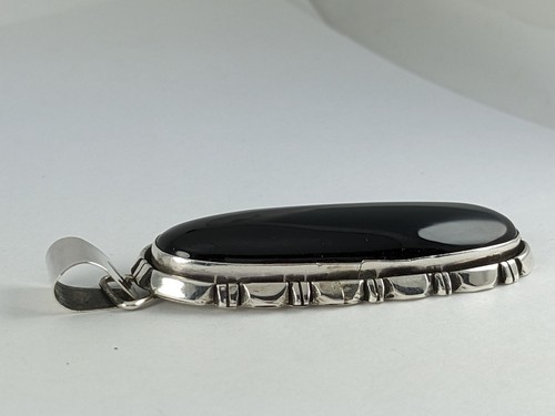 Sterling Silver 2.75" Oval Black Onyx Handcrafted Pendant Native American - Picture 7 of 9