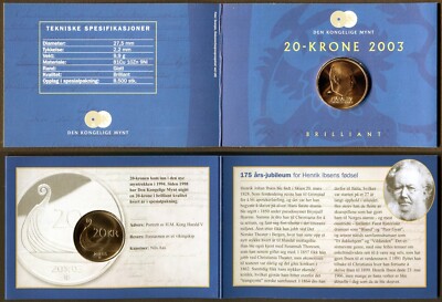 Norway 20 kroner 2003 King Harald V & Viking Ship BU in Special