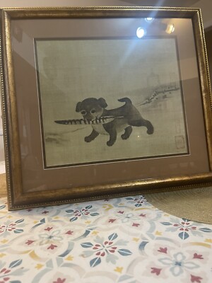 Vintage Puppy Carring Pheasant Feather Picture By yiam
