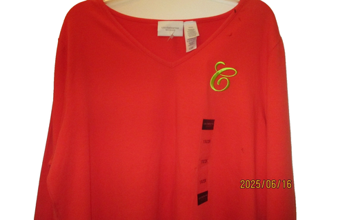 Top donna taglie forti 1X/2X vintage Liz Claiborne cotone spandex scollo a V danneggiato - Foto 2 di 8