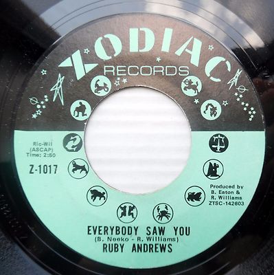 RUBY ANDREWS soul strong VG+ ZODIAC 45 Can You Get Away Everybody Saw You c2680