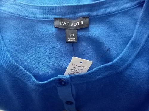Talbots XS Cardigan Blue Button Up Round Neck 3/4 Sleeves Cotton Blend - Picture 3 of 8