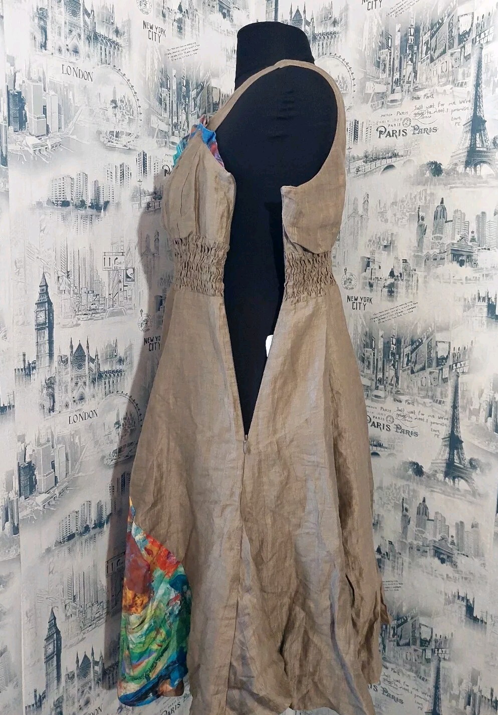 Aventures des Toiles Dress Sz 40 Multicolor 90percent Linen Dress Knee Length V-Neck image 5