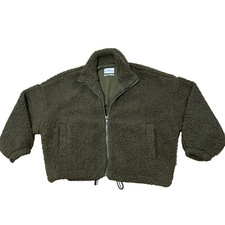 Urban Outfitters Sherpa Fleece Crop Jacket Women L Green Deep Pile Outdoor Boho