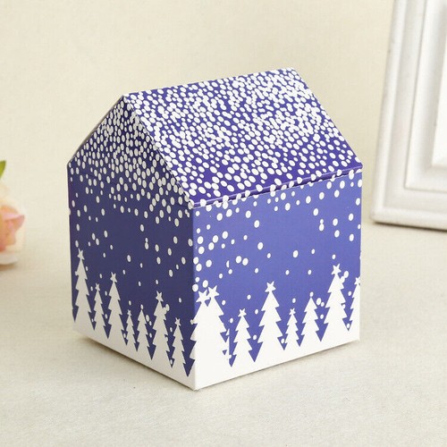 Red Blue Snow House Christmas Wedding Party Favours Biscuit Gift Boxes 2023 2024 - Picture 10 of 11