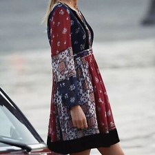 Anthropologie Maeve Quartier Latin Burgundy Floral Velvet Dress Size Small