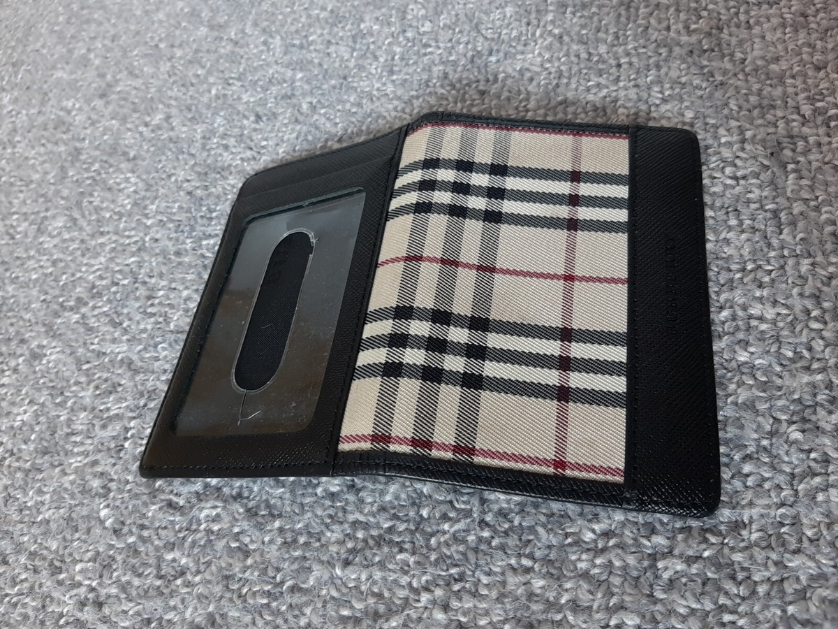 Burberry Bifold Card Holder Wallet Black Beige Leather