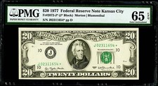 $20 1977 Federal Reserve * Star Note Kansas City Fr#2072-J* PMG 65 EPQ Gem UNC.