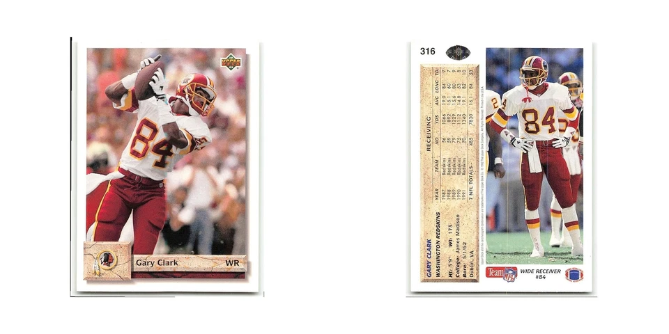 Gary Clark 1992 Upper Deck #316 Washington Redskins Football Card NM - Image 3 of 3