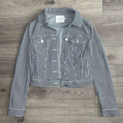 Aritzia TALULA Denim Jacket Sz XS Navy White Striped Stretch Denim Nautical 