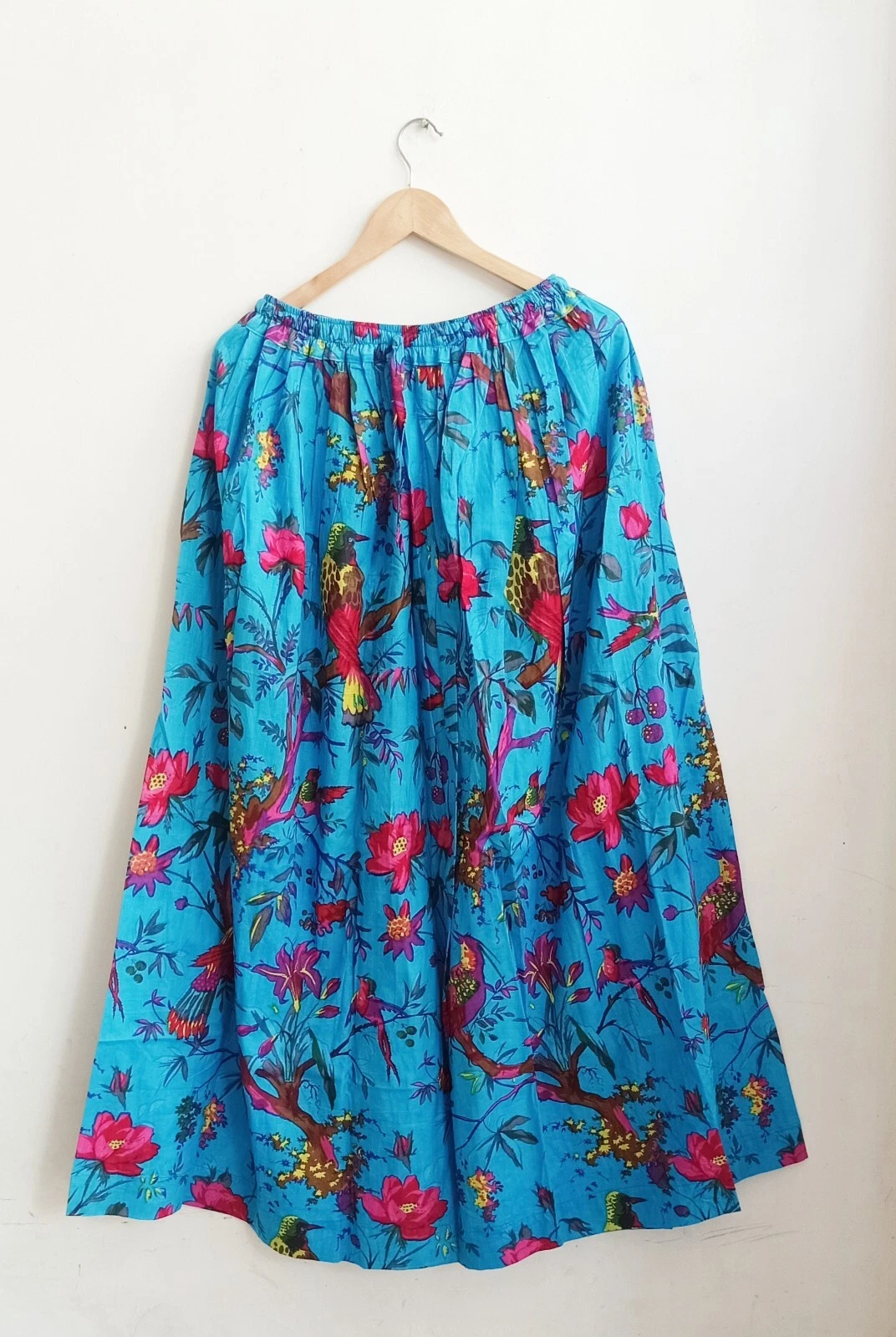 Turquoise Bird Floral Handmade Skirt Cotton Indian Skirt Women's Clothing Skirts
