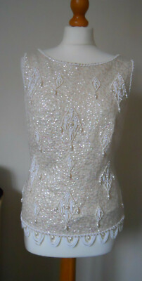 Vintage - Modell Ming - elfenbein handverziert Abend / Hochzeit - Gr. 42 - UK 14