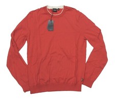 Hugo Boss Men's Red Solid Tipped Fabello Lightweight Crew-Neck Pullover Sweater