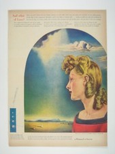 Vintage 1953 De Beers Diamond Ad Print Womans Profile Landscape Clouds