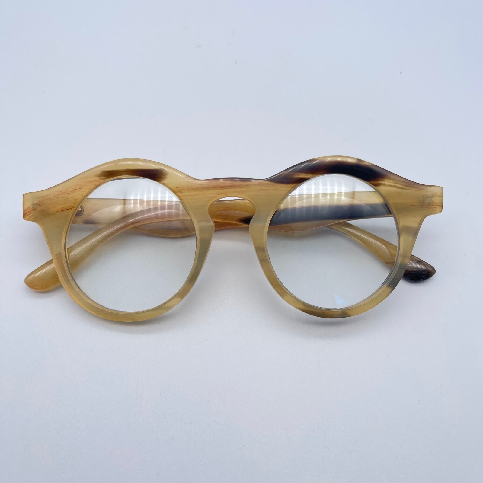 Reading Glasses Eyeglass Frames Men Round Small Handmade Horn Vintage Eyewear-image