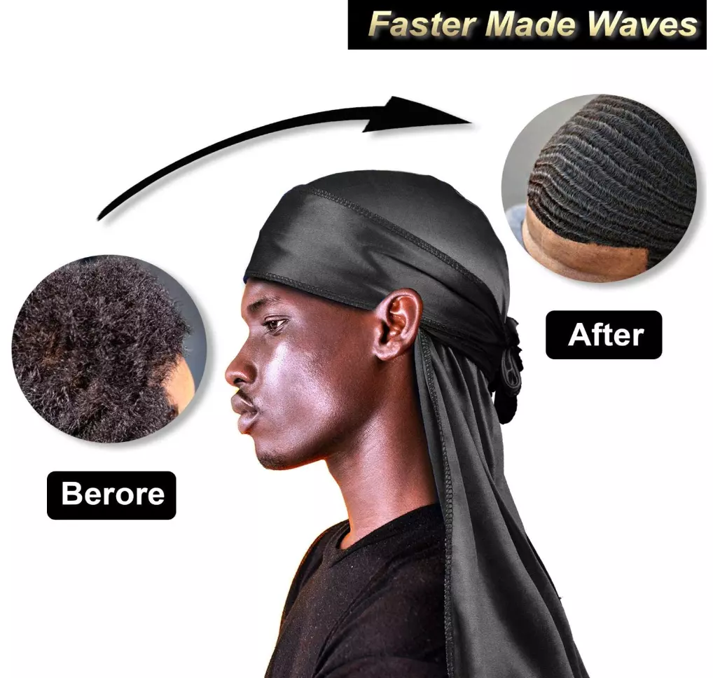 Silky Satin Durags for Men Designer Long Tail Beanies Doo Rags Caps Du-Rags  for Women Silk Satin Tie Do Rags Cap for Waves Black